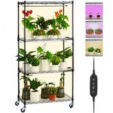 Plant Stand with Grow Light, 4-Tier Plant Shelf with 45W Full Spectrum Grow Light, 3 Mode Plant Light with Timer and Wheel for Seed Starting, Metal Grow Light Shelf for Indoor Plants